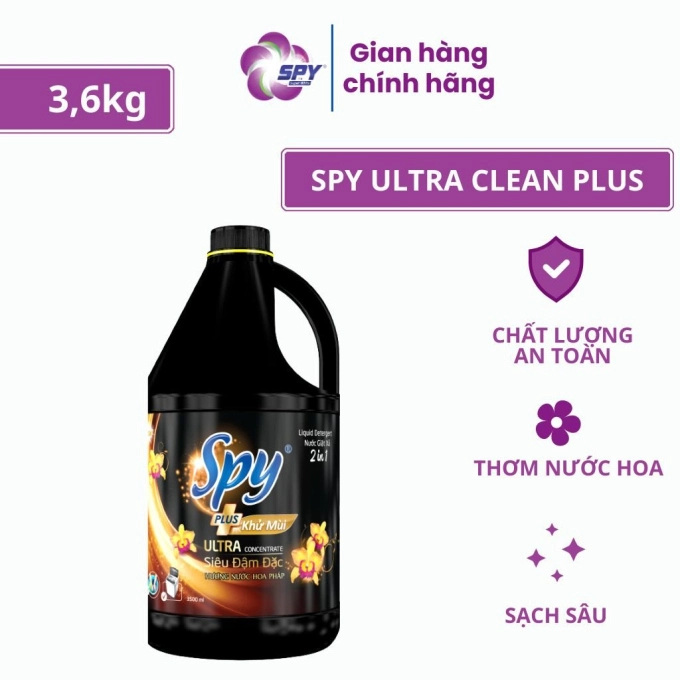 Nước Giặt Xả 2 Trong 1 SPY Ultra Clean NGX Tím - Sạch Sâu, Lưu Hương Lâu - 3.6kg